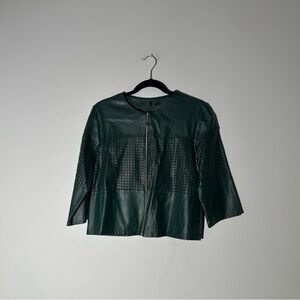 Dark Green Faux Leather Perforated Zip Jacket | EU 42 (US 10/12)